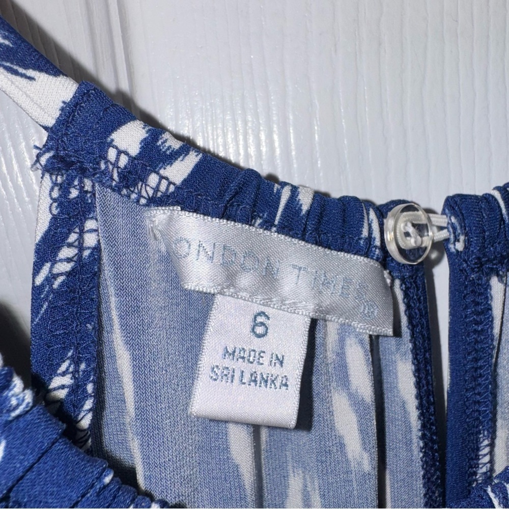 London Times Blue & White Ikat Maxi Dress | Size 6 | Halter Neck - Picture 4 of 8